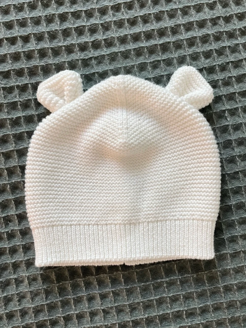 Carters Newborn Knit Hat Bear White Cream Beige